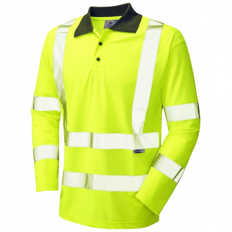 Leo Workwear P06-Y Woolsery EcoViz Coolviz Class 2 Hi Vis Polo Shirt Long Sleeve Yellow